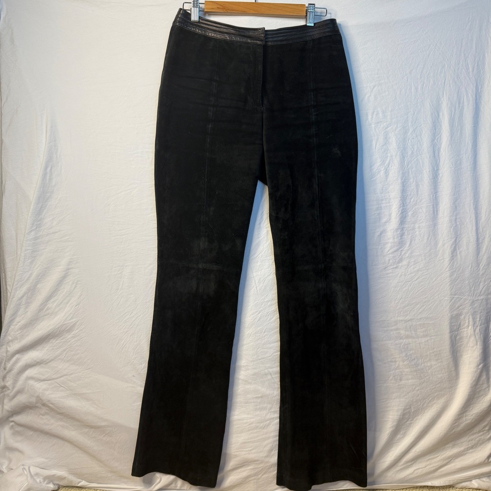 RARE Wilson's Suede Leather Trim Boot Flare Leg Pants‎ Women's Size 6 Vtg Black